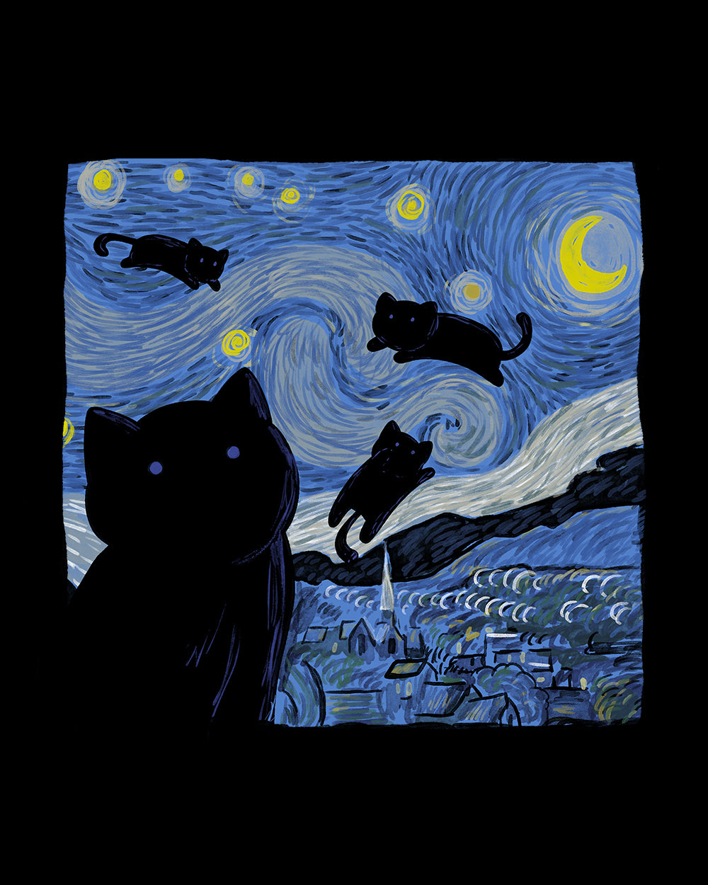 The Starry Cat Night Tote Bag Australia Online #colour_black