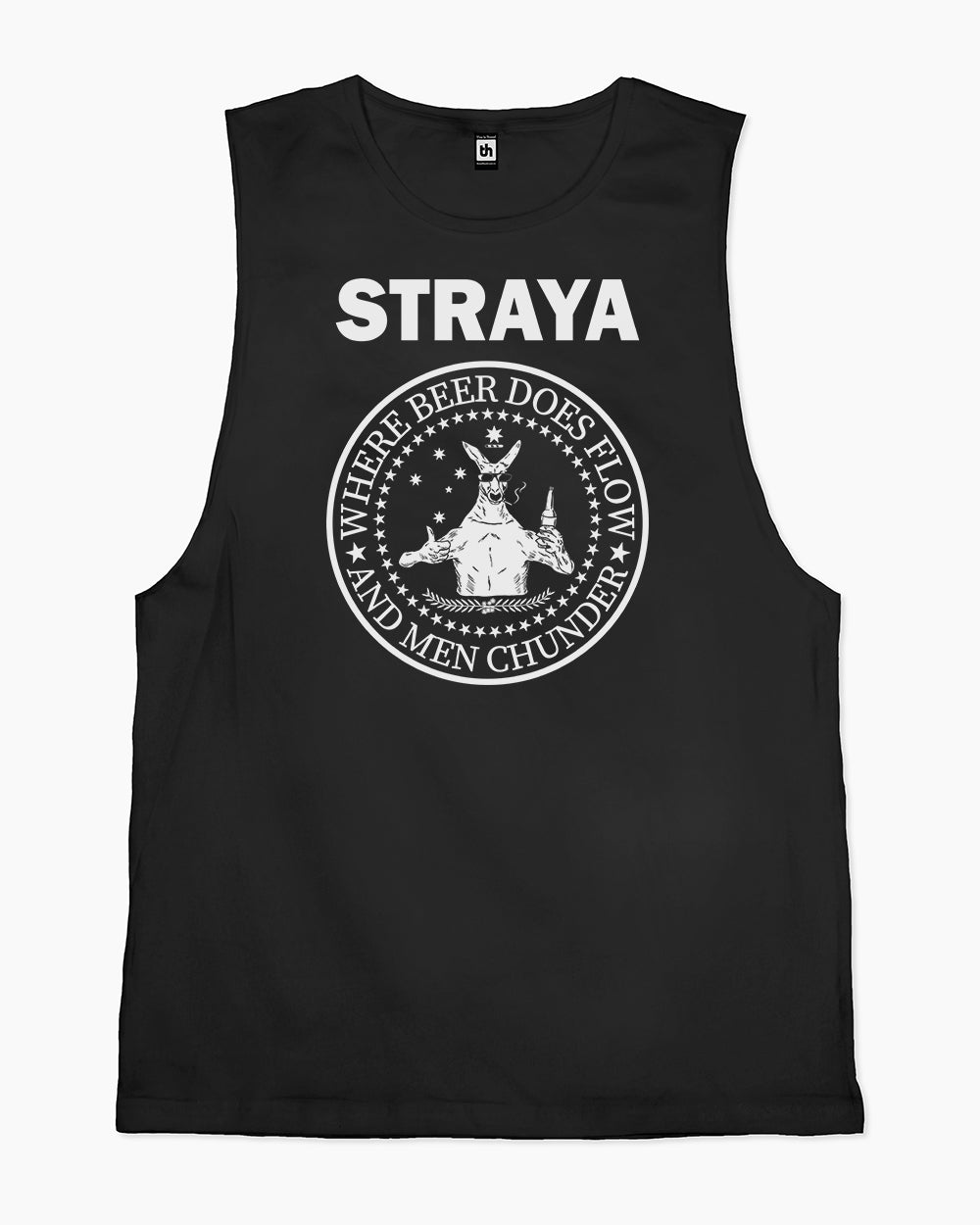 Straya - Where Beer Does Flow & Men Chunder Tank Australia Online #colour_black