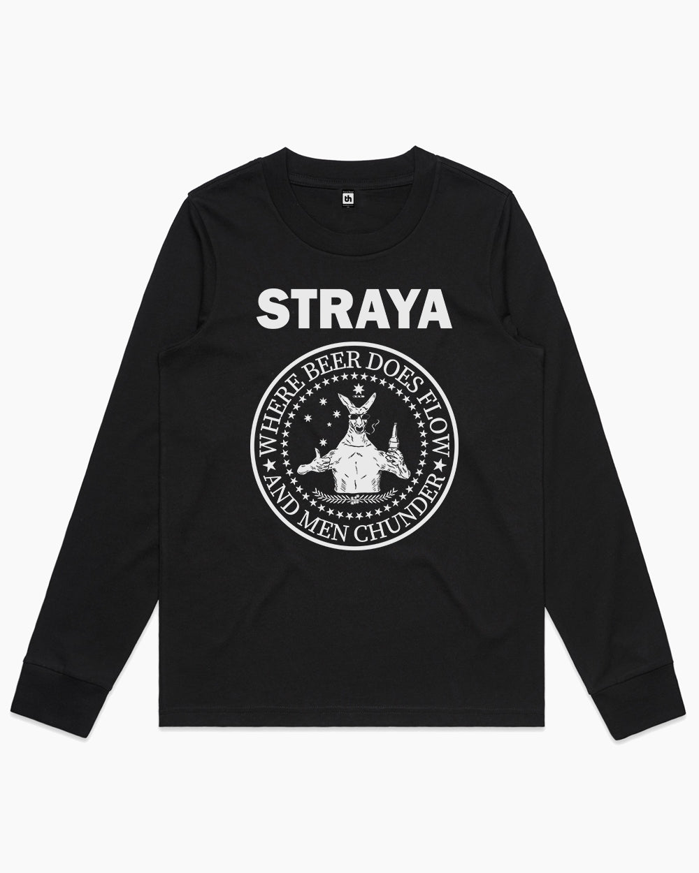 Straya - Where Beer Does Flow & Men Chunder Long Sleeve Australia Online #colour_black