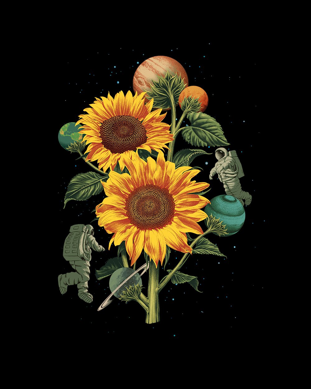 Sun Flowers T-Shirt Australia Online #colour_black