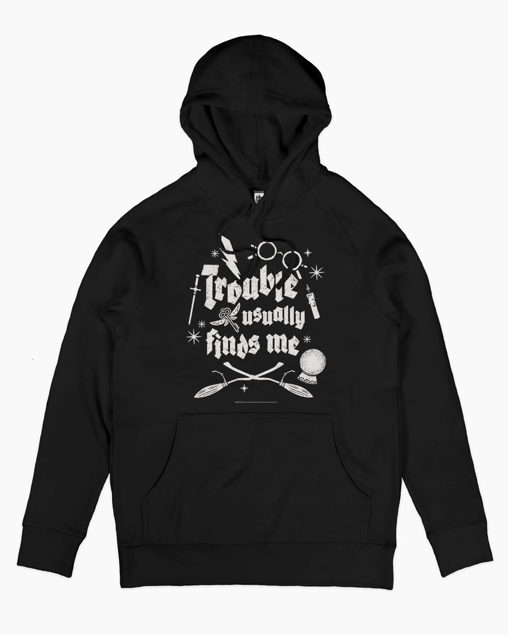 Trouble Usually Finds Me Hoodie Australia Online #colour_black
