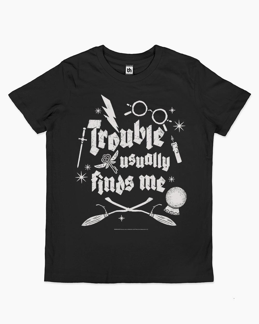 Trouble Usually Finds Me Kids T-Shirt Australia Online #colour_black