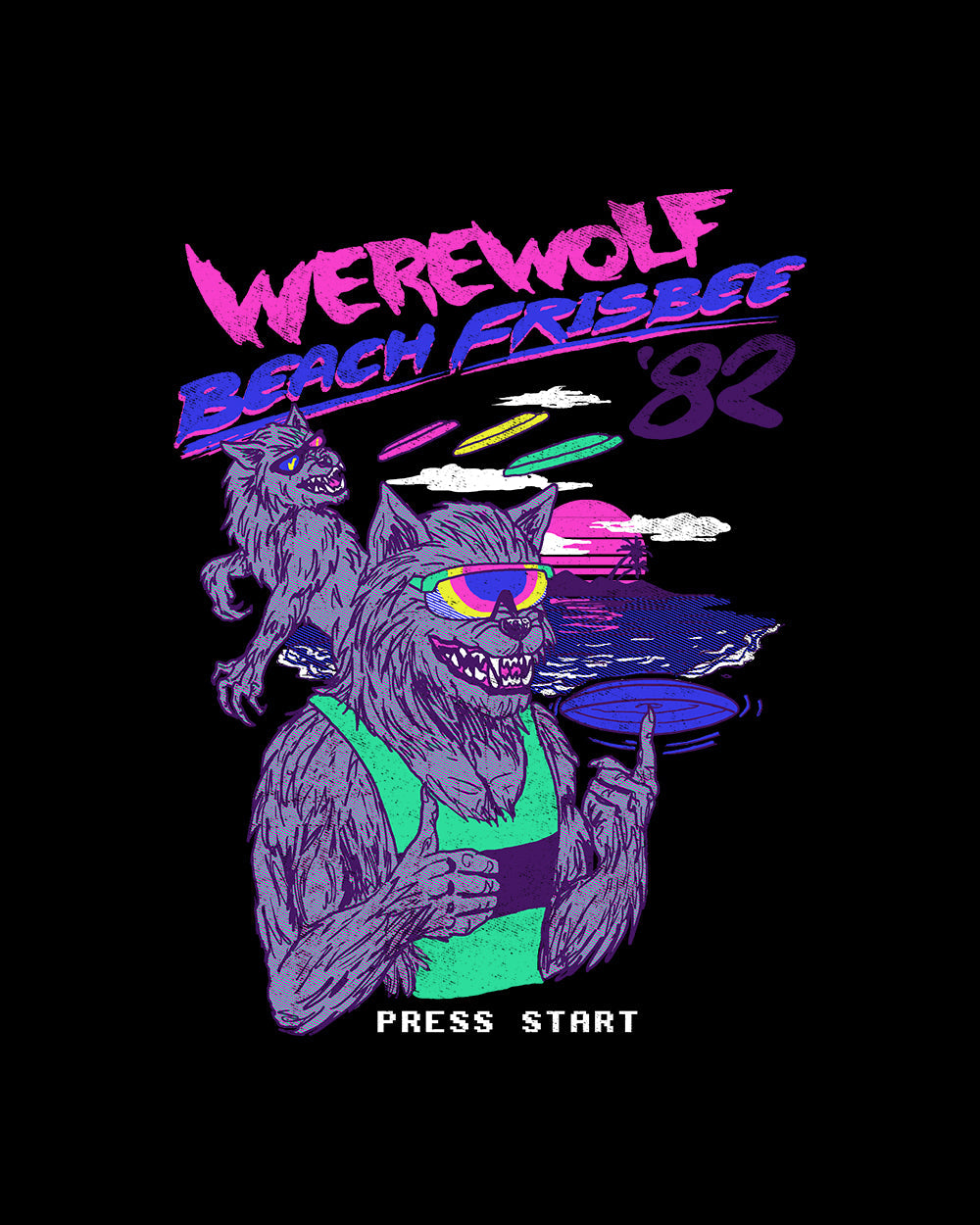 Werewolf Beach Frisbee T-Shirt Australia Online #colour_black