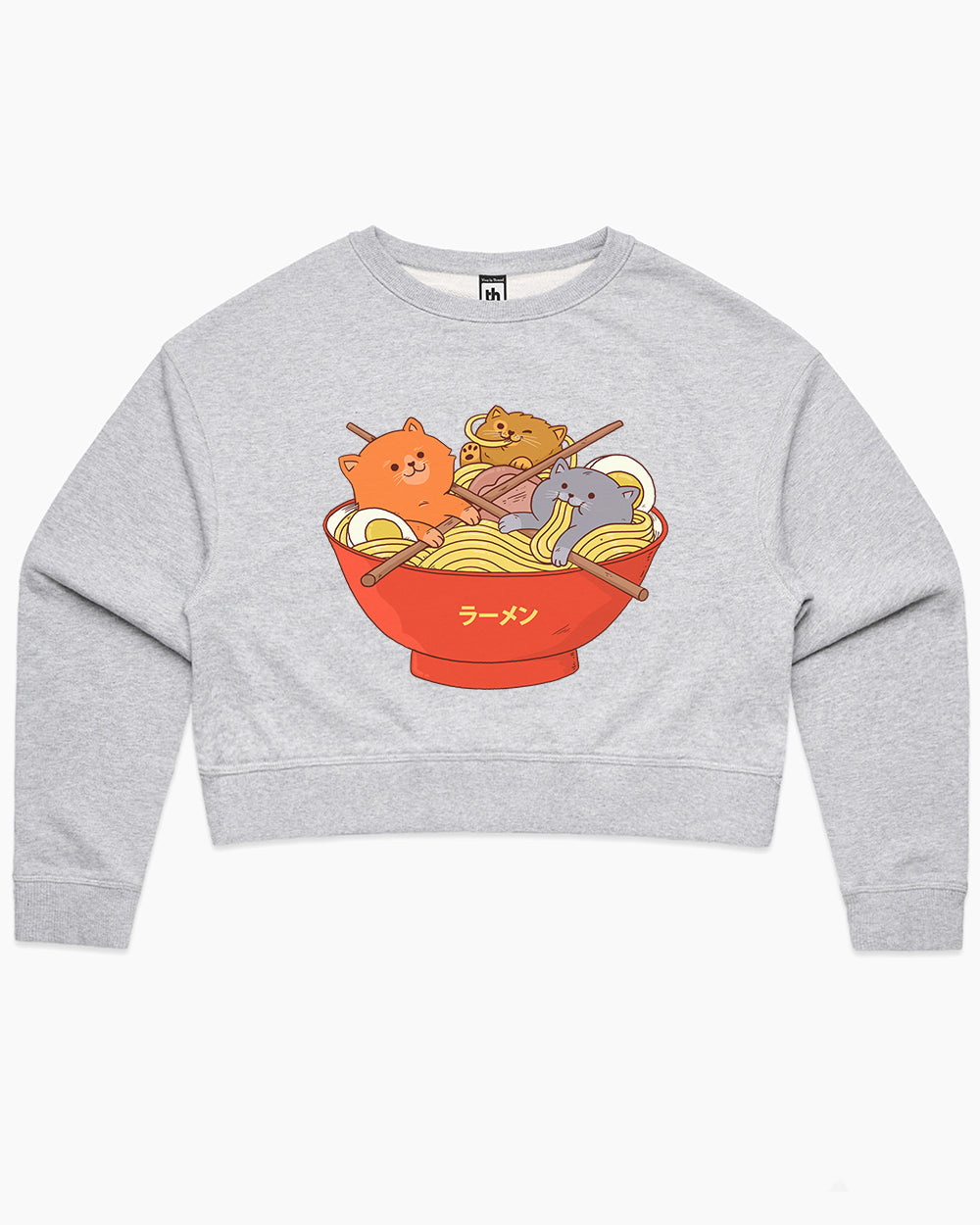 Ramen and Cats Crop Sweater Australia Online #colour_grey
