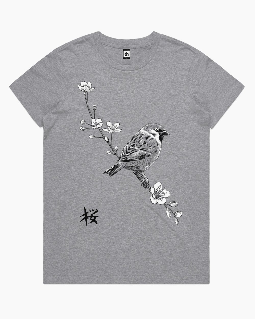 Sparrow on Cherry T-Shirt Australia Online #colour_grey