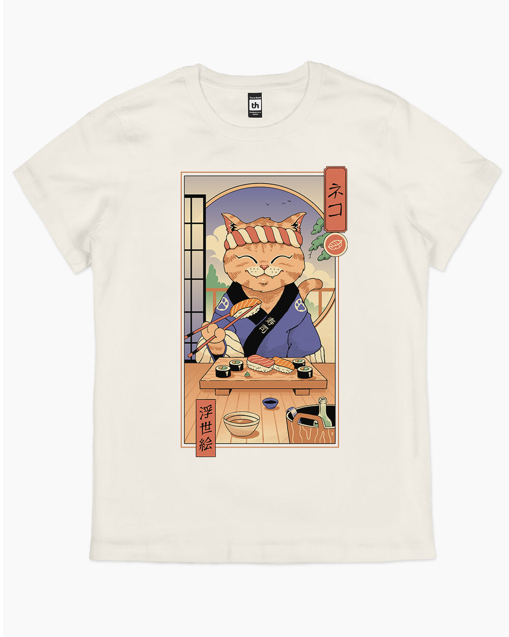 Sushi Cat in Edo T-Shirt Australia Online #colour_natural