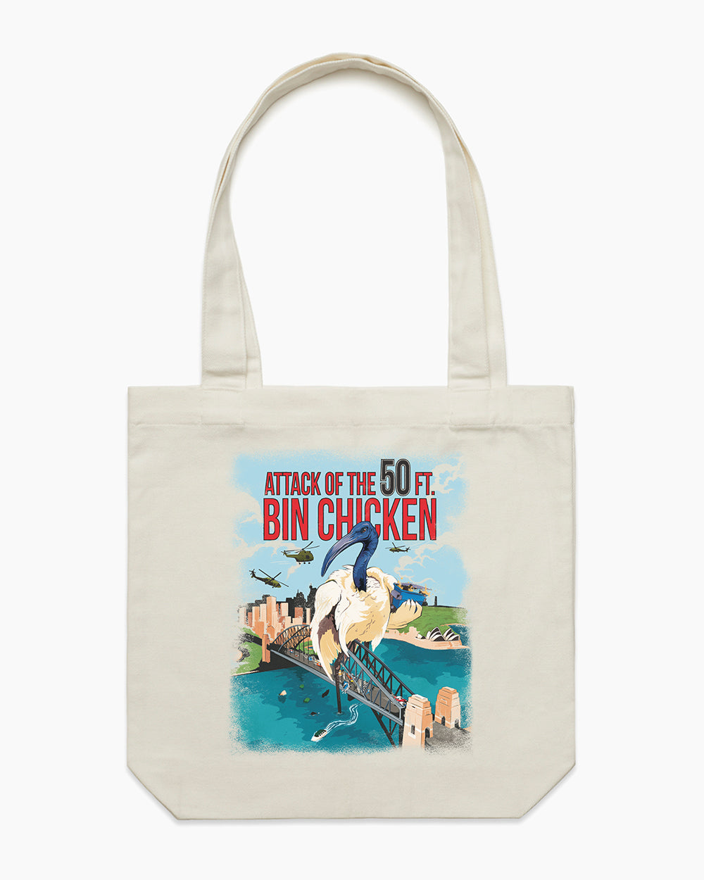 Attack of the 50ft Bin Chicken Tote Bag Australia Online #colour_natural