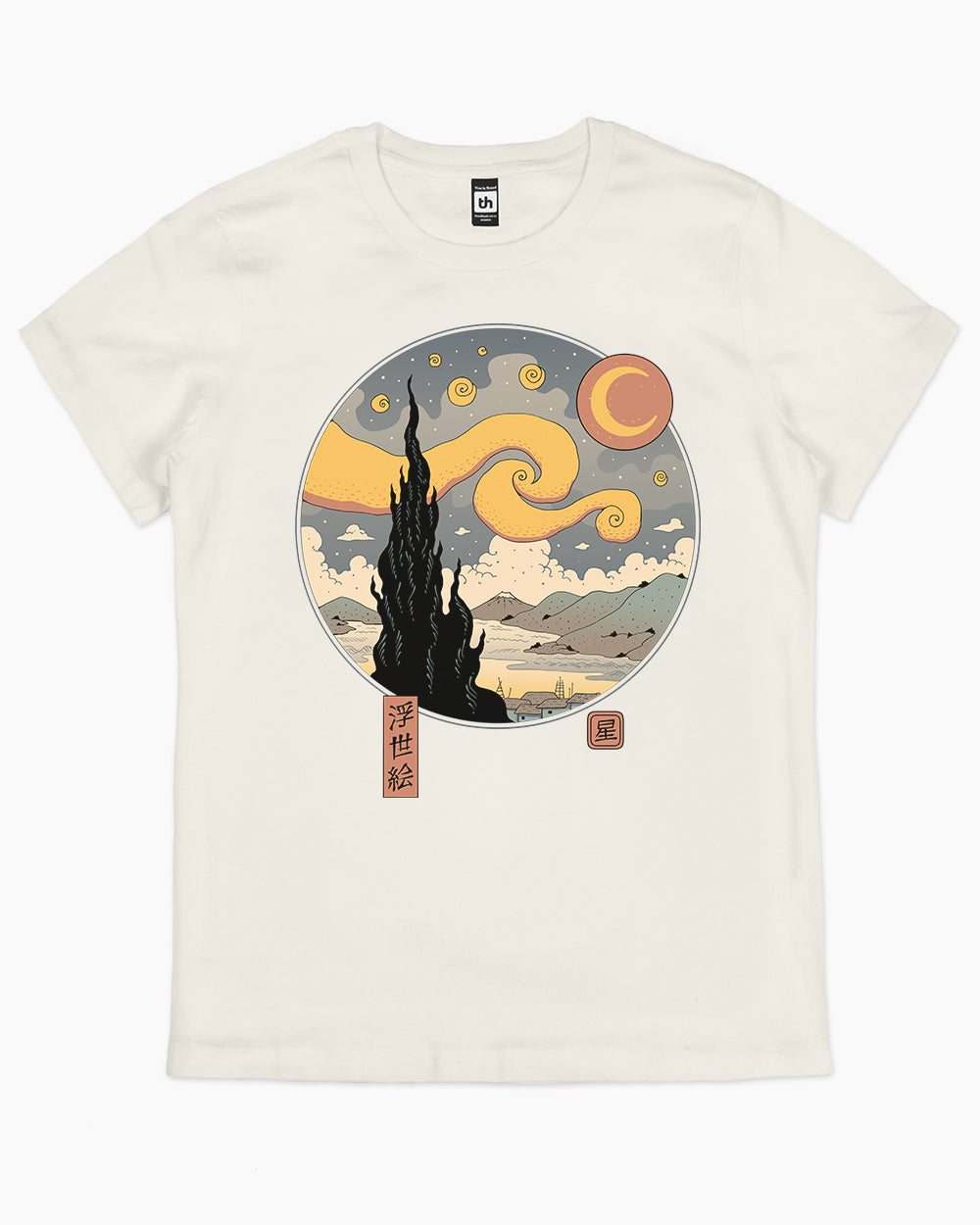 Starry Ukiyo-e Night T-Shirt Australia Online #colour_natural