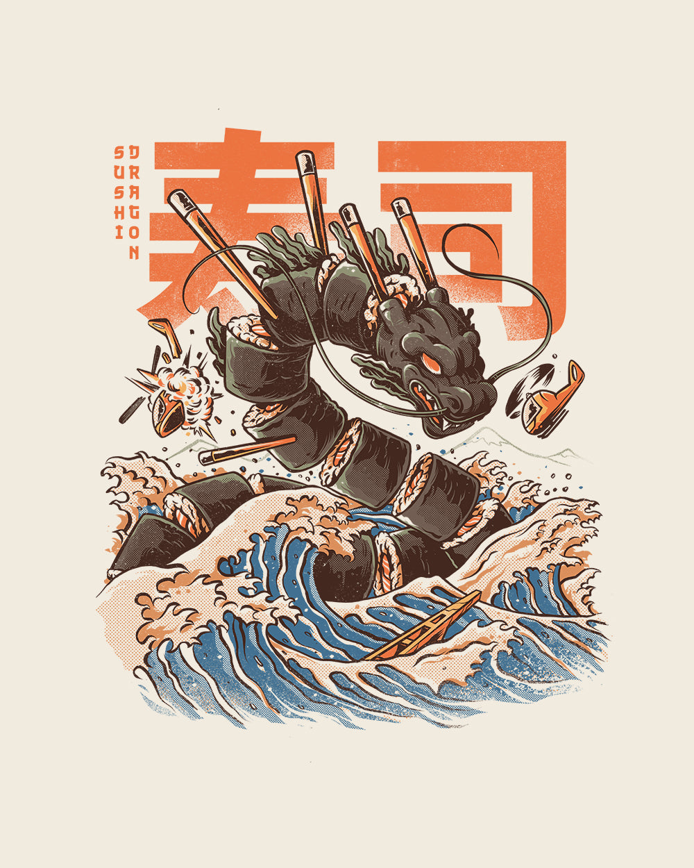 Sushi Dragon T-Shirt Australia Online #colour_natural
