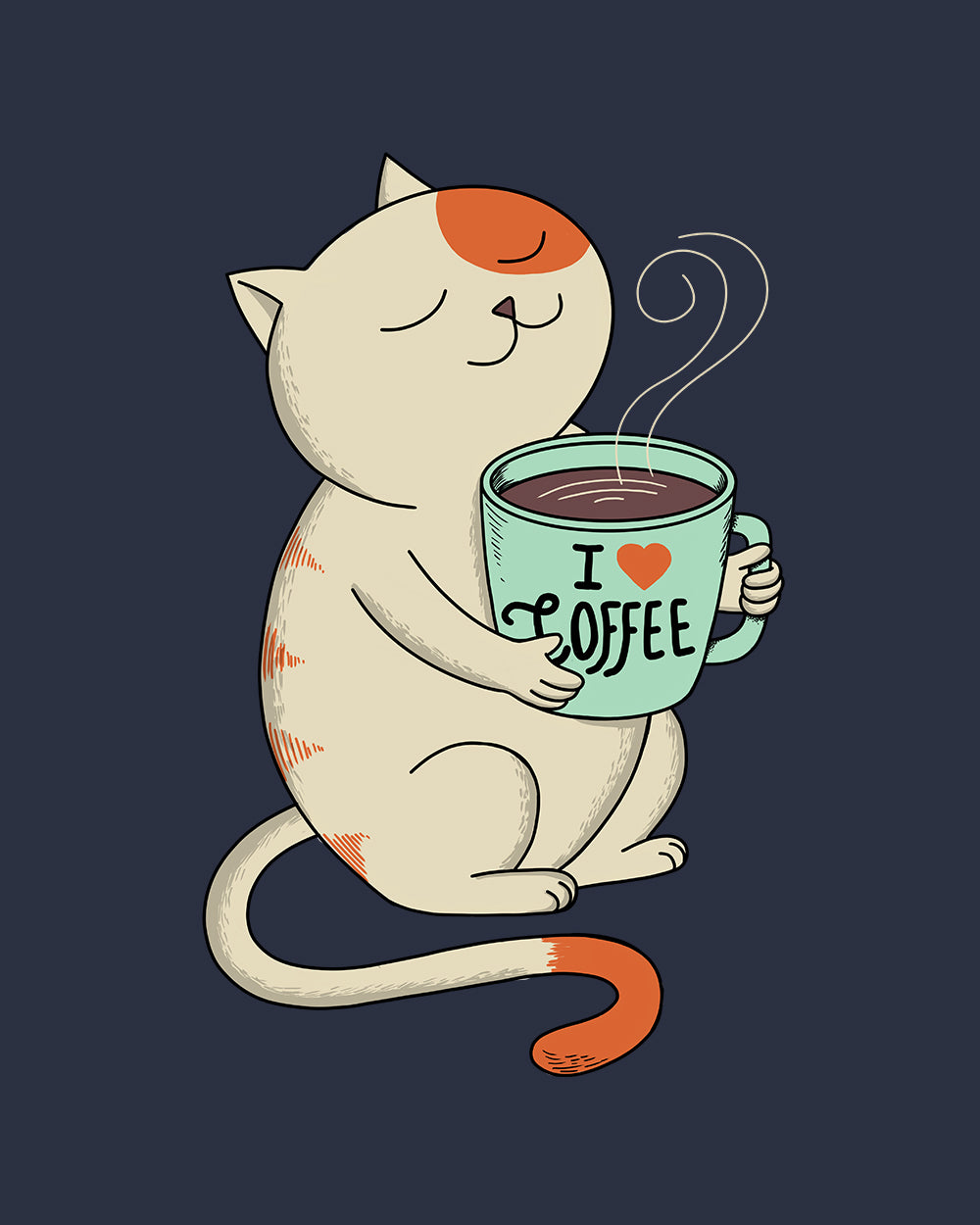 Cat and Coffee T-Shirt Australia Online #colour_navy