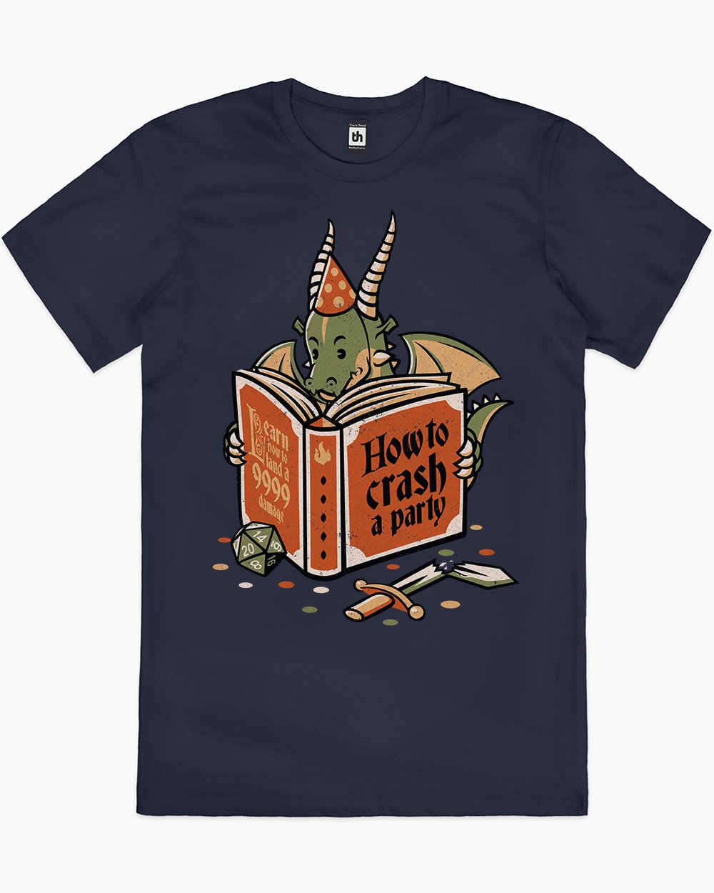 Dragon Reading a Book RPG Party Crashing T-Shirt Australia Online #colour_navy