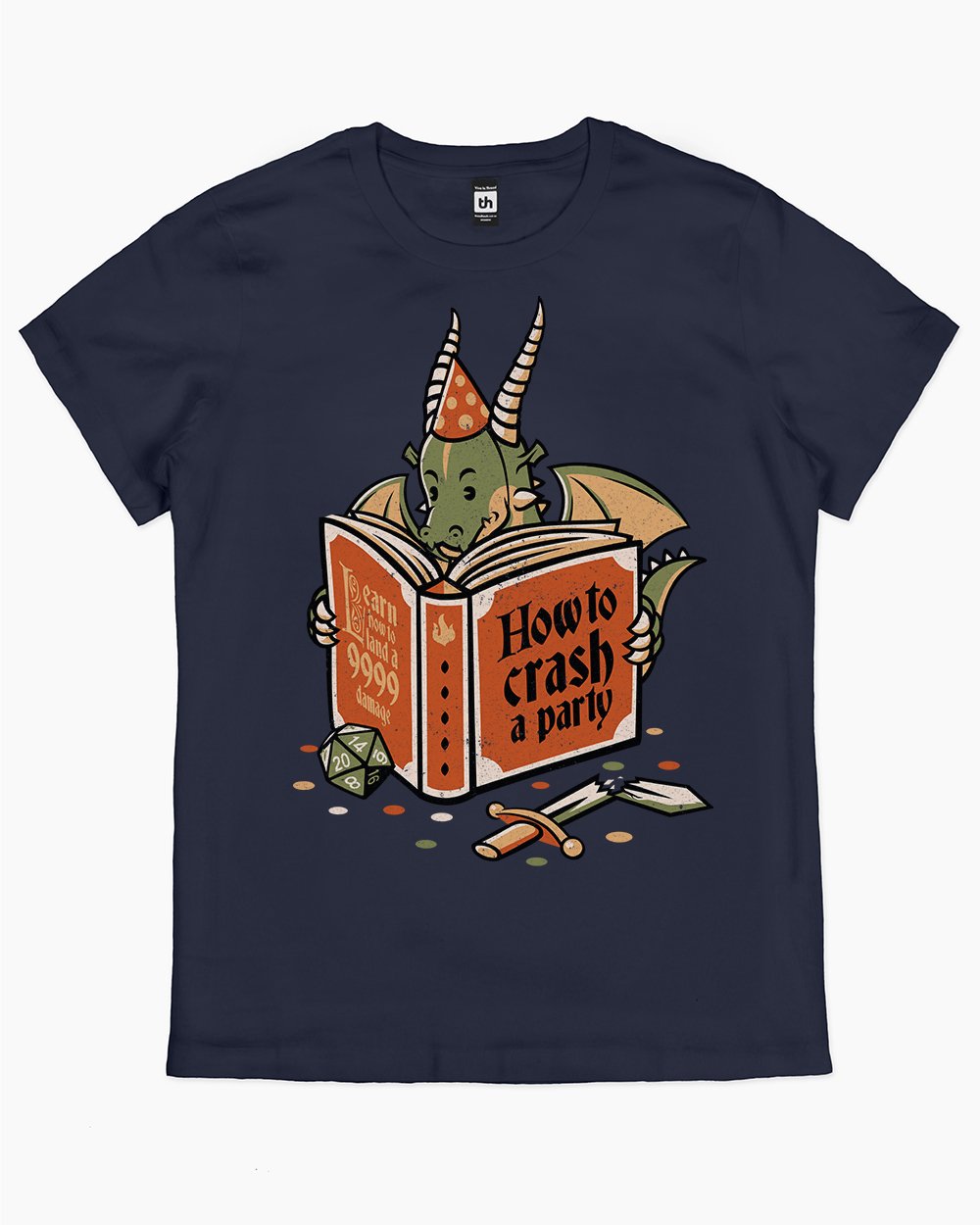 Dragon Reading a Book RPG Party Crashing T-Shirt Australia Online #colour_navy