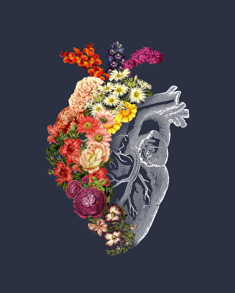 Flower Heart Spring T-Shirt Australia Online #colour_navy
