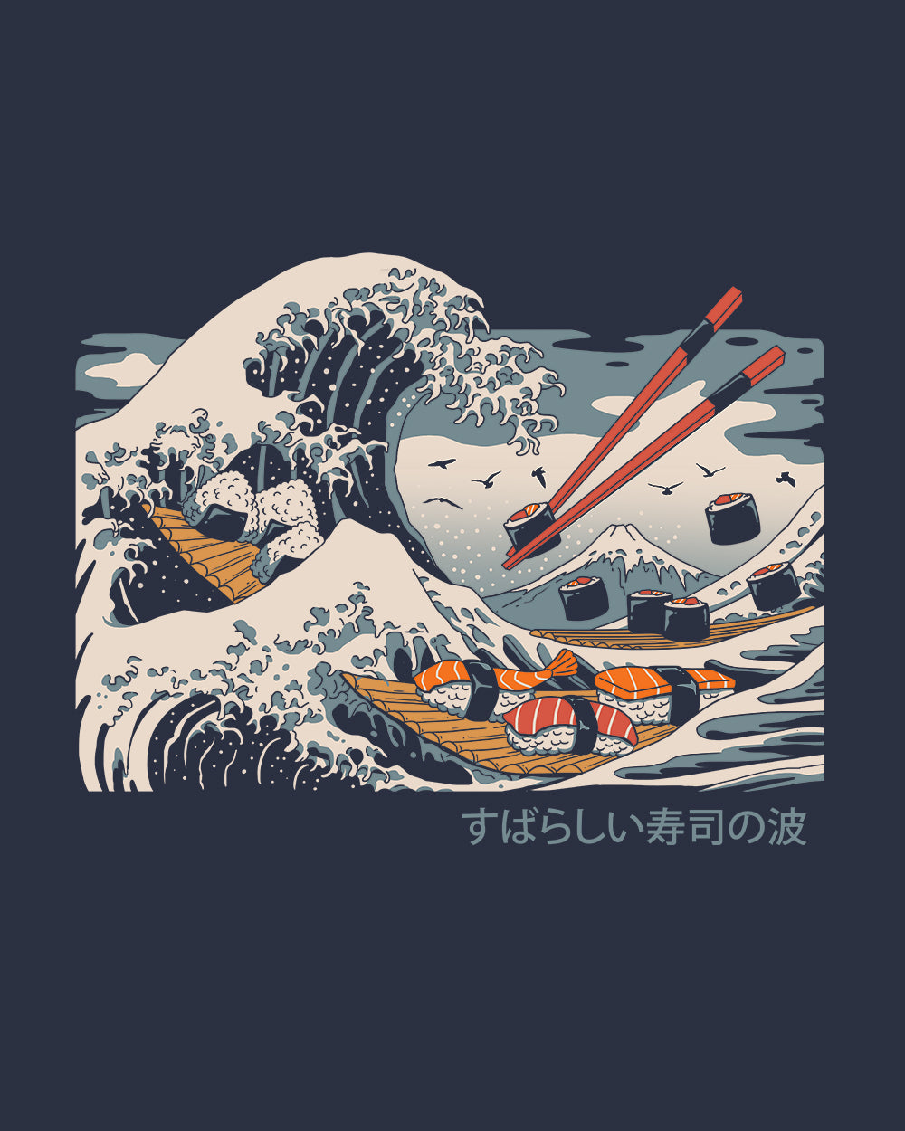 The Great Sushi Wave T-Shirt Australia Online #colour_navy