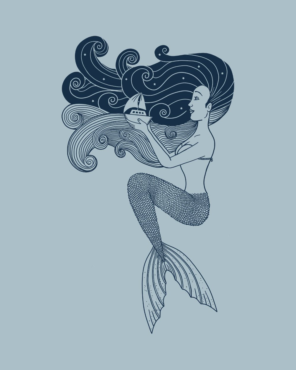 Mermaid Night T-Shirt Australia Online #colour_pale blue