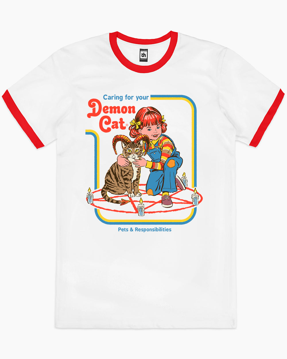 Caring for Your Demon Cat T-Shirt Australia Online #colour_red ringer
