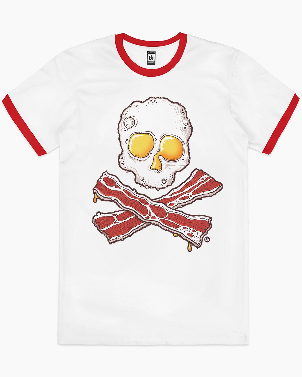 Bacon and Eggs Jolly Roger T-Shirt Australia Online #colour_red ringer