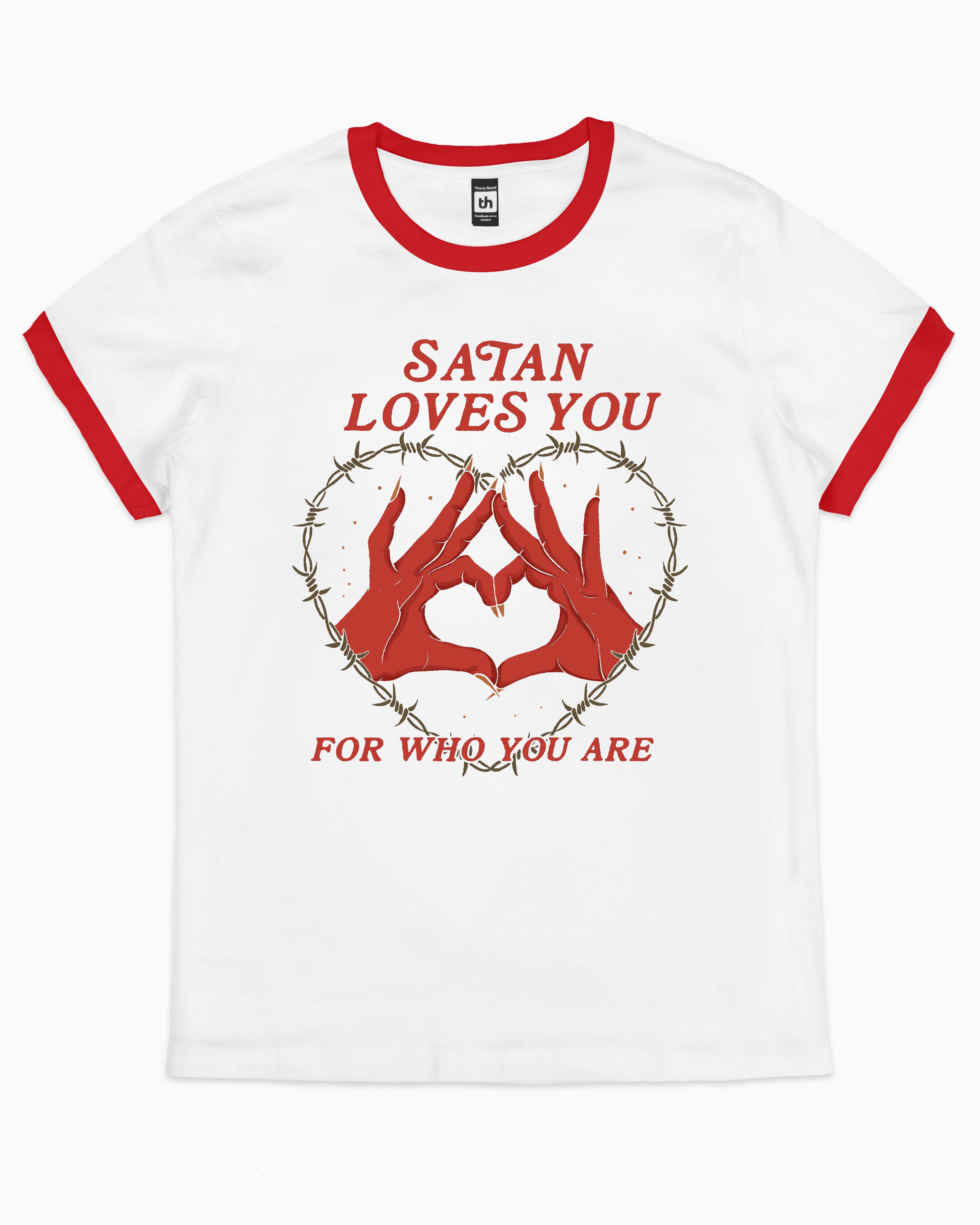 Satan Loves You T-Shirt Australia Online #colour_red ringer