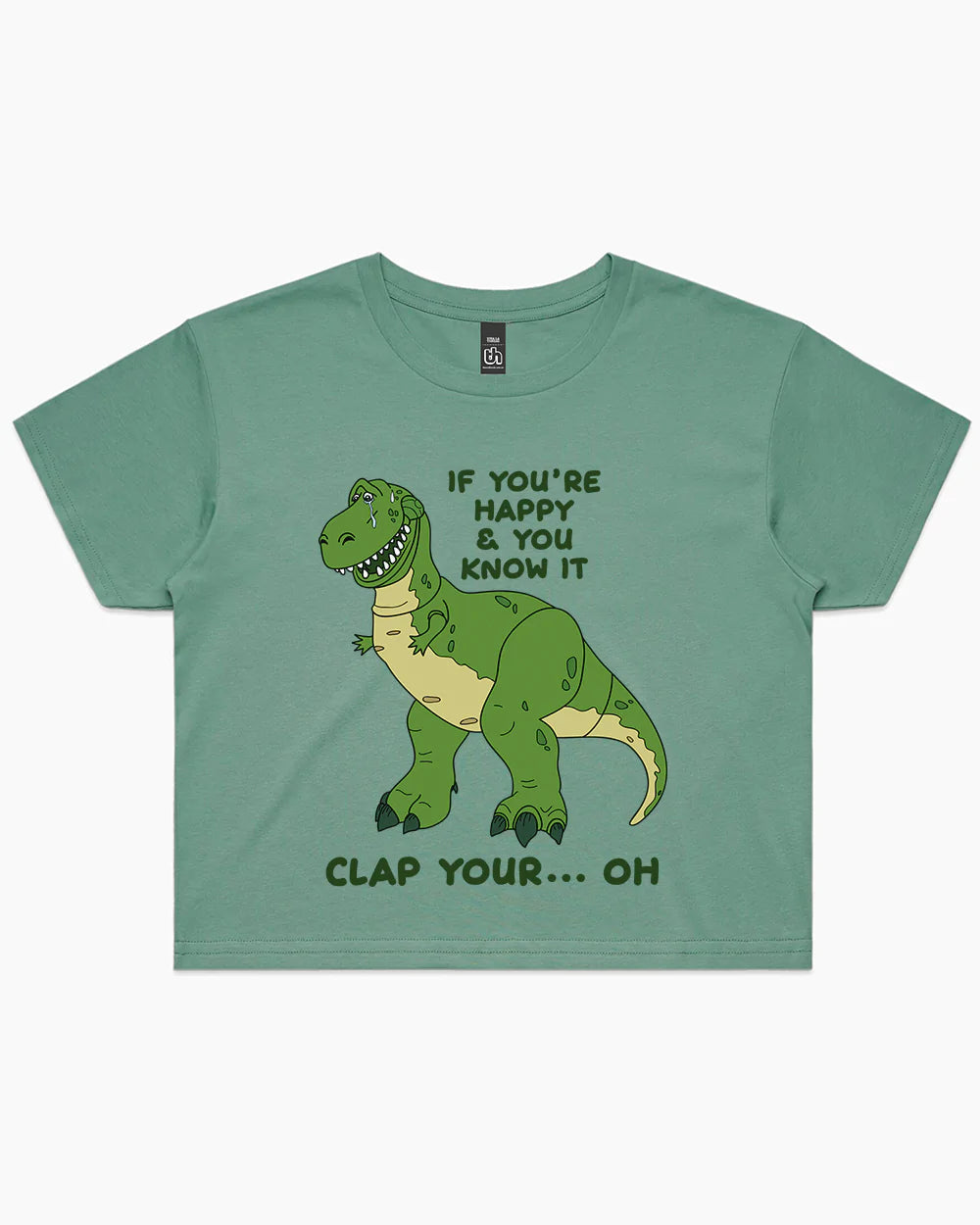 Clap Your Hands Dinosaur Crop Tee Australia Online #colour_sage