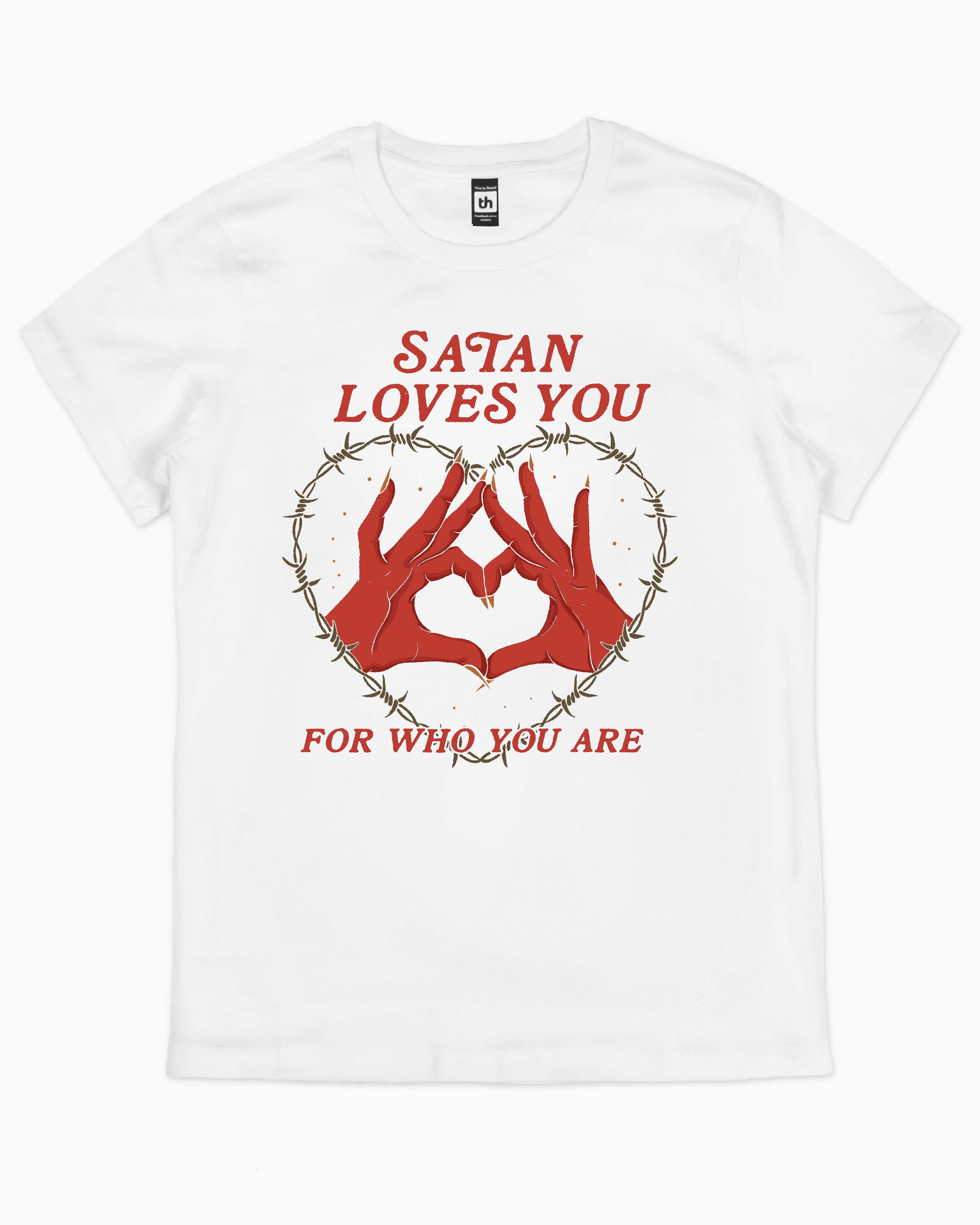 Satan Loves You T-Shirt Australia Online #colour_white