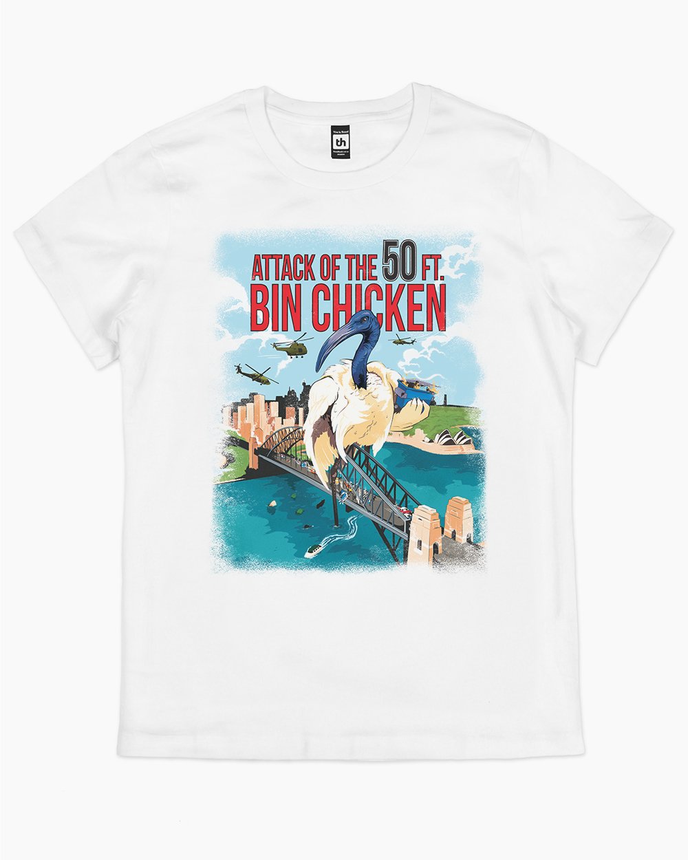 Attack of the 50ft Bin Chicken T-Shirt Australia Online #colour_white