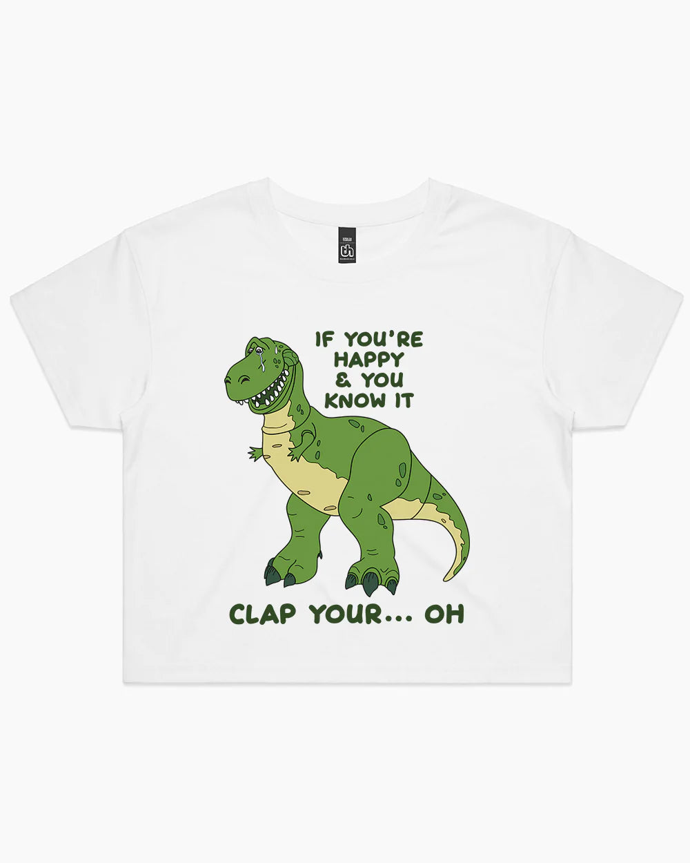 Clap Your Hands Dinosaur Crop Tee Australia Online #colour_white