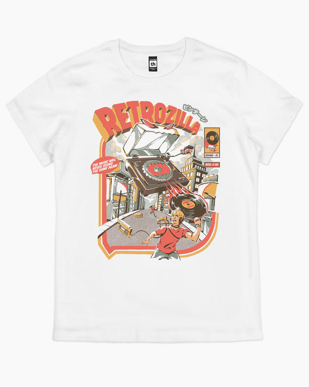Retro Soundzilla T-Shirt Australia Online #colour_white