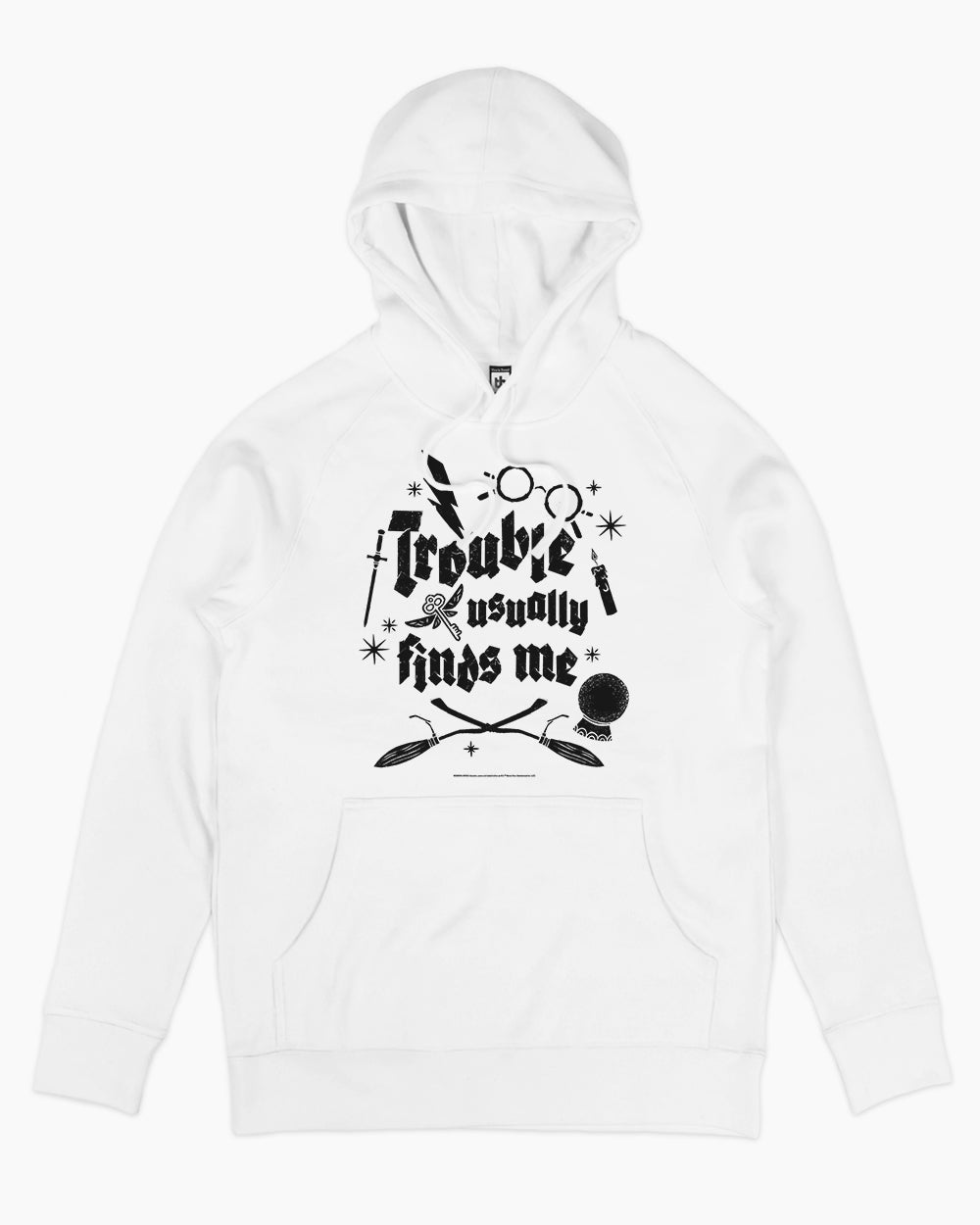 Trouble Usually Finds Me Hoodie Australia Online #colour_white