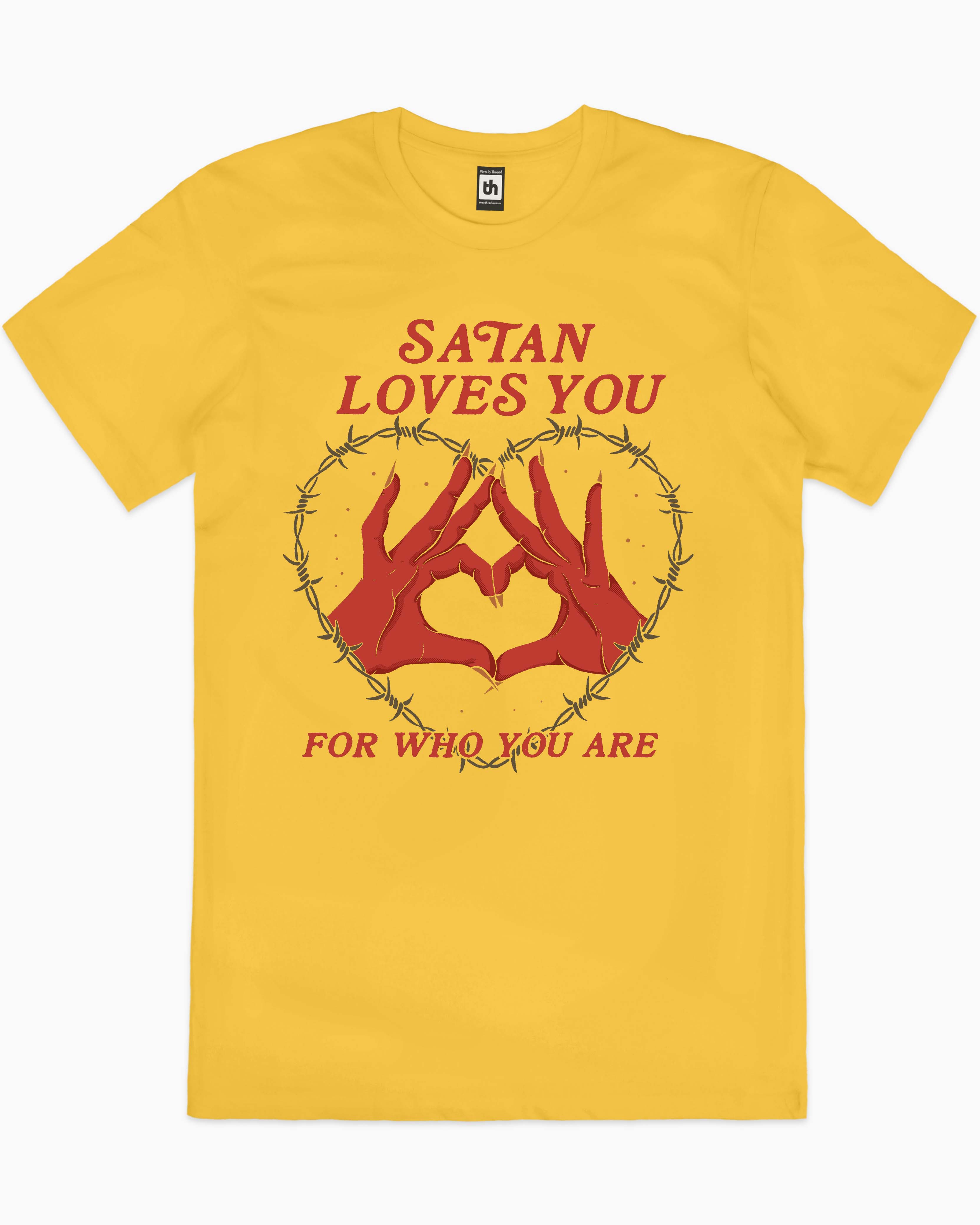 Satan Loves You T-Shirt Australia Online #colour_yellow